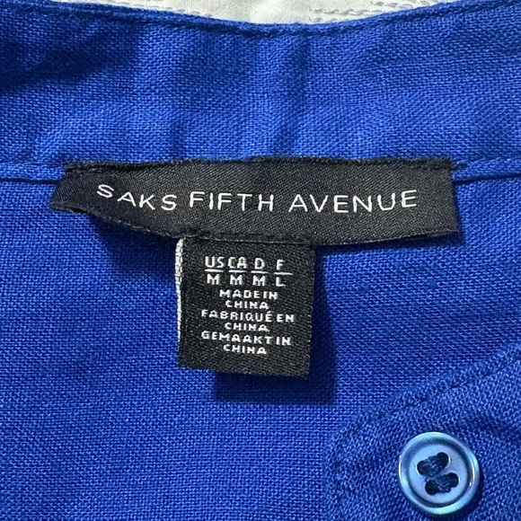 Royal Blue Linen Saks Fifth Avenue Button Up with Button Tab Sleeve. Size M - Picture 6 of 10